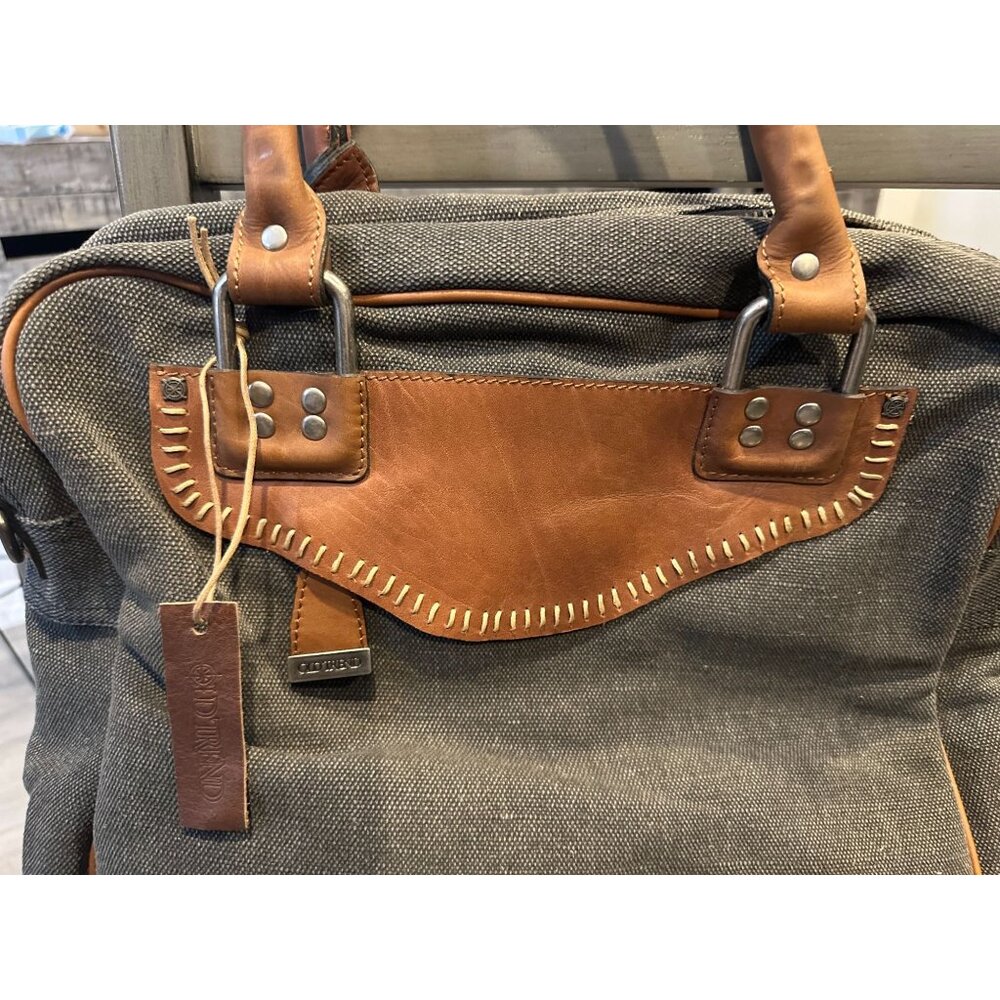 Old Trend Vintage Leather trim tote purse Cross Body Shoulder Strap Business Bag - Picture 2 of 12